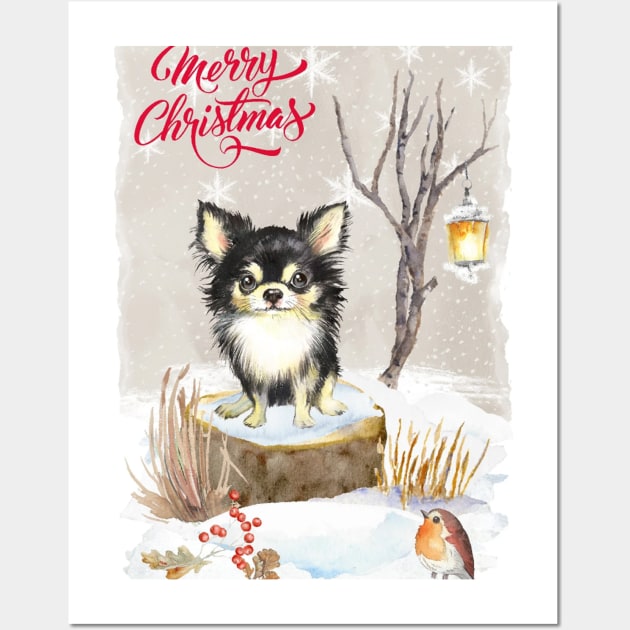 Chihuahua Merry Christmas Santa Dog Wall Art by Puppy Eyes